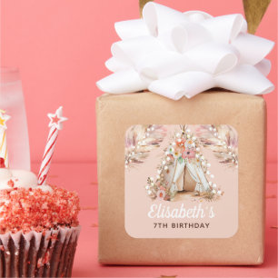 Pegatina Cuadrada Hermoso Chica bohemio Cumpleaños Personalizado