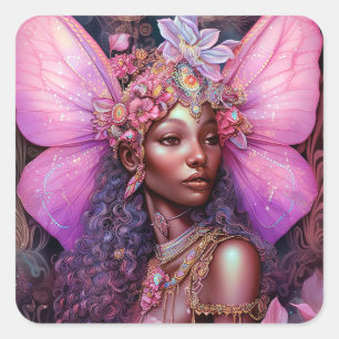 Pegatina Cuadrada Hermoso Chica de hadas negras Fantasy Art