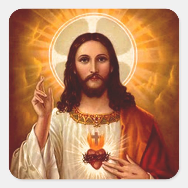 Pegatina Cuadrada Hermoso corazón sagrado religioso de la imagen de  (Anverso)