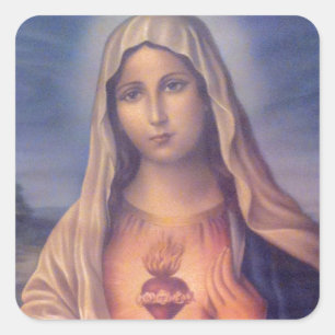 Pegatina Cuadrada Hermoso Corazón Sagrado Religioso de la Virgen Mar