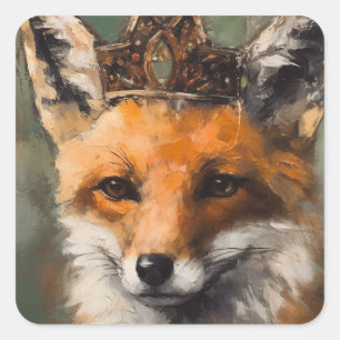 Pegatina Cuadrada Hermoso cuento de hadas Fox roja en una corona