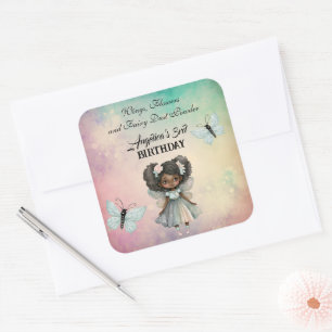 Pegatina Cuadrada Hermoso cumpleaños mágico de hadas