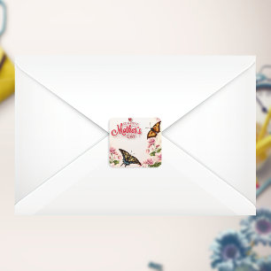 Pegatina Cuadrada Hermoso Día de la Madre floral Butterflies