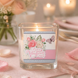 Pegatina Cuadrada Hermoso día de San Valentín floral y mariposa