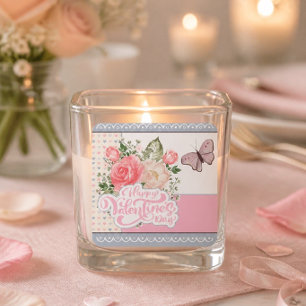 Pegatina Cuadrada Hermoso día de San Valentín floral y mariposa