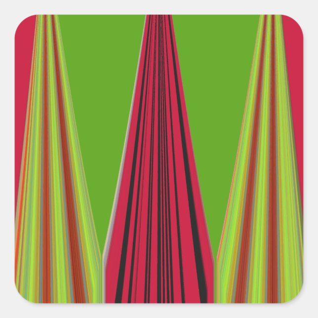 Pegatina Cuadrada Hermoso diseño de arte fractal verde amarillo rojo (Anverso)