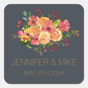 Pegatina Cuadrada Hermoso diseño de flores acuarelas