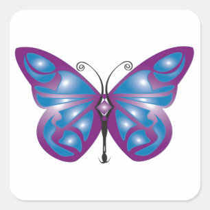 Pegatina Cuadrada Hermoso diseño de mariposa azul y púrpura