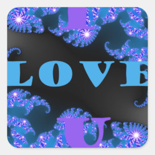 Pegatina Cuadrada Hermoso diseño de patrón de texto de amor azul gal