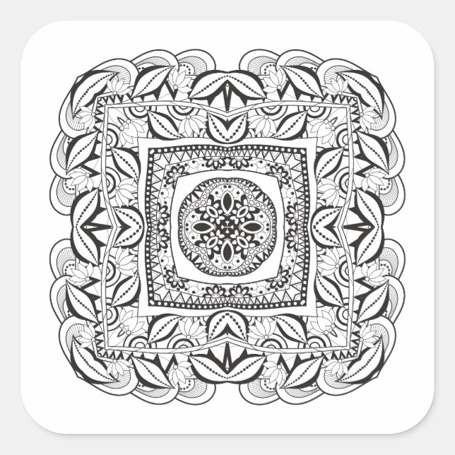 Pegatina Cuadrada Hermoso Doodle cuadrado decorativo (Anverso)