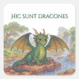 Pegatina Cuadrada Hermoso dragón verde