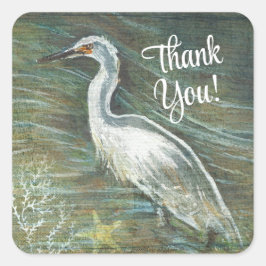 Pegatina Cuadrada Hermoso Egret Shorebird Wading Art Gracias