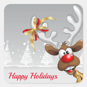 Pegatina Cuadrada Hermoso, encantador, reno Navidad
