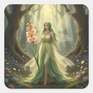 Pegatina Cuadrada Hermoso Fairy August Peridot