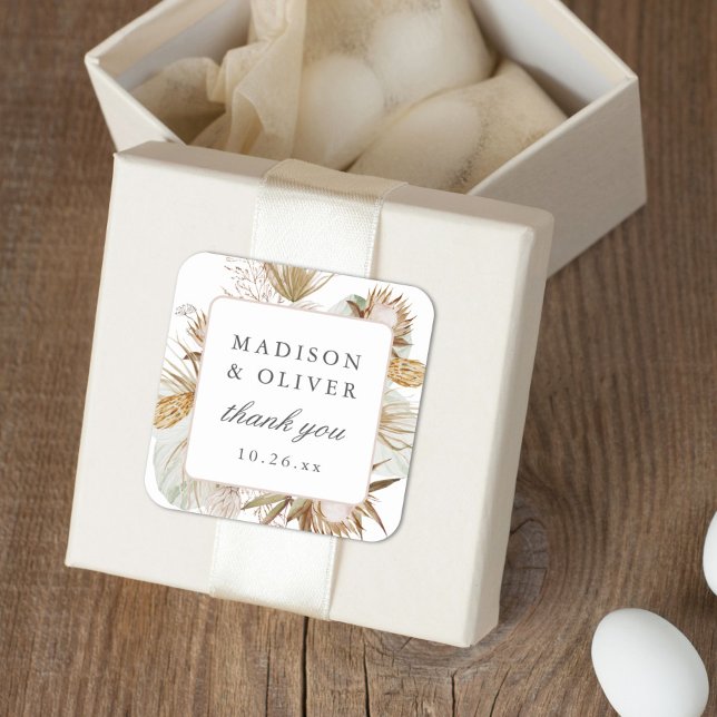 Pegatina Cuadrada Hermoso Favor de la Boda Blanca Botánica (Subido por el creador)