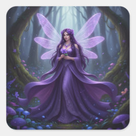 Pegatina Cuadrada Hermoso Febrero Amethyst Fairy