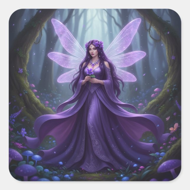 Pegatina Cuadrada Hermoso Febrero Amethyst Fairy (Anverso)