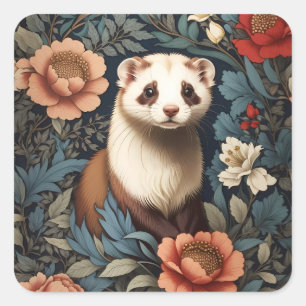 Pegatina Cuadrada Hermoso Ferret William Morris inspirado