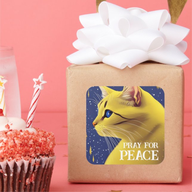 Pegatina Cuadrada Hermoso gato amarillo con ojos azules - ucrania (Fiesta)