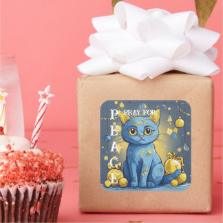 Pegatina Cuadrada Hermoso gato amarillo con ojos azules - ucrania