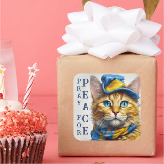 Pegatina Cuadrada Hermoso gato amarillo con ojos azules - ucrania
