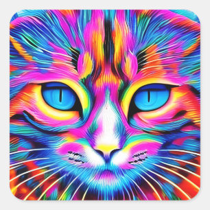 Pegatina Cuadrada Hermoso gato color Ojo Azul Generado por Ai