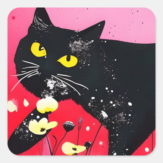 Pegatina Cuadrada Hermoso gato negro (Anverso)