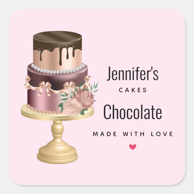 Pegatina Cuadrada Hermoso Glam Fiesta Cake Business (Anverso)