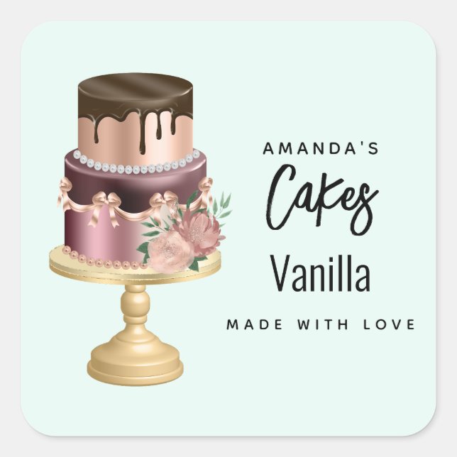 Pegatina Cuadrada Hermoso Glam Fiesta Cake Business (Anverso)