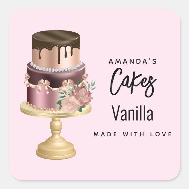 Pegatina Cuadrada Hermoso Glam Fiesta Cake Business (Anverso)