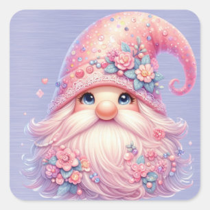 Pegatina Cuadrada Hermoso Gnome Rosa Sparkly