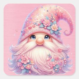 Pegatina Cuadrada Hermoso Gnome Rosa Sparkly