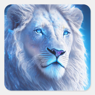 Pegatina Cuadrada Hermoso león místico blanco con ojos azules