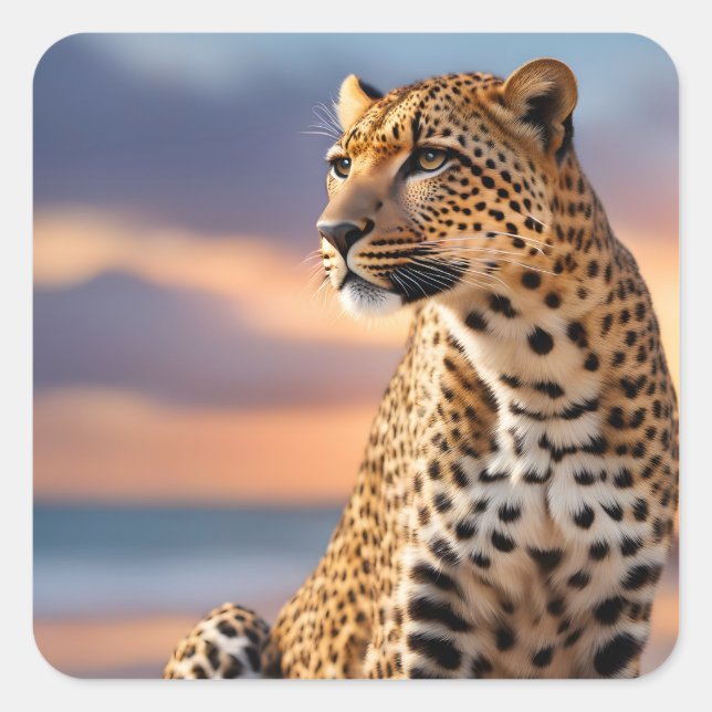 Pegatina Cuadrada Hermoso leopardo (Anverso)