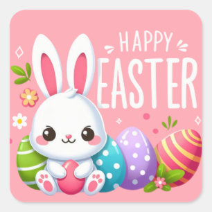 Pegatina Cuadrada Hermoso lindo, rosa y feliz Pascua