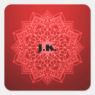 Pegatina Cuadrada Hermoso Mandala Rojo con Monograma