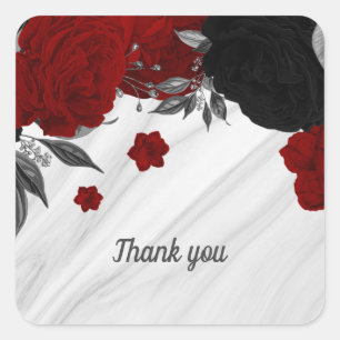 Pegatina Cuadrada Hermoso mármol de flores negras y rojas
