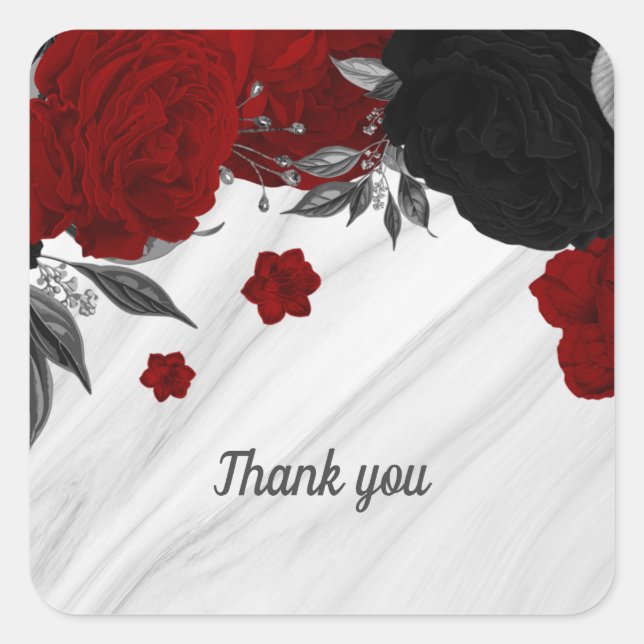 Pegatina Cuadrada Hermoso mármol de flores negras y rojas (Anverso)