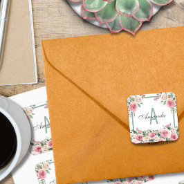 Pegatina Cuadrada Hermoso monograma de diseño floral