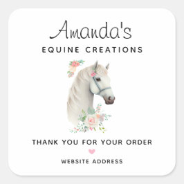 Pegatina Cuadrada Hermoso negocio floral de caballos blancos Boho