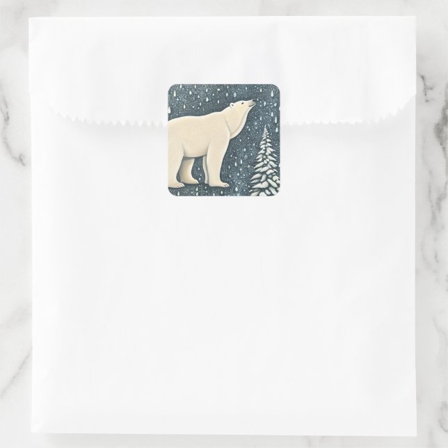 Pegatina Cuadrada Hermoso oso polar ártico (Bolso)