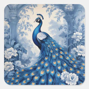 Pegatina Cuadrada Hermoso pavo real azul
