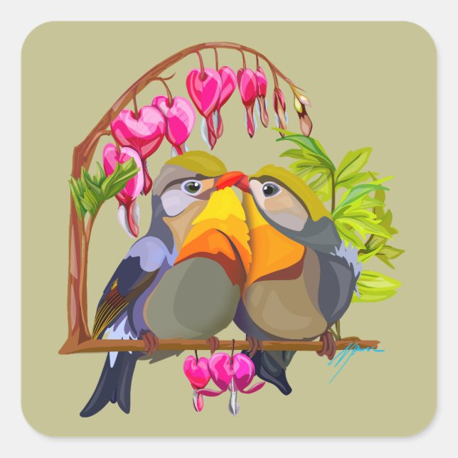 Pegatina Cuadrada Hermoso Pekin Robin Bird Pair (Anverso)