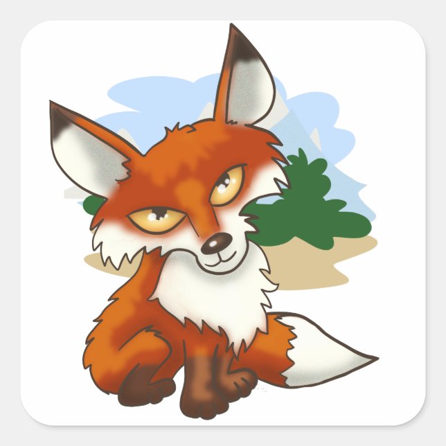 Pegatina Cuadrada Hermoso Personalizado Rojo Fox (Anverso)