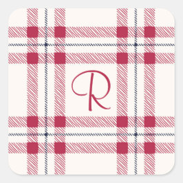 Pegatina Cuadrada Hermoso Plaid Rojo Granja Estilo Navidad