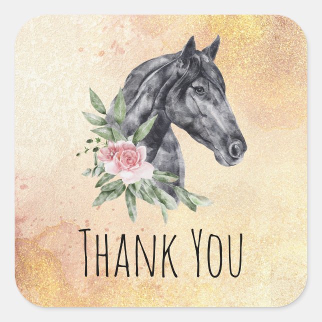 Pegatina Cuadrada Hermoso retrato de cabeza de caballo acuarela Grac (Anverso)