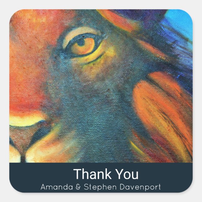 Pegatina Cuadrada Hermoso retrato de cabeza de león gracias (Anverso)