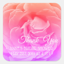 Pegatina Cuadrada Hermoso Rosa Blosso Foto Bridal ShowerSticker