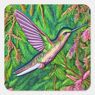 Pegatina Cuadrada Hermoso Shabby Chic Little Hummingbird.