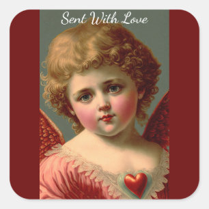 Pegatina Cuadrada Hermoso sticker vintage de ángel del día de San Va